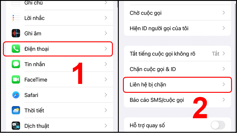 Vào phần Liên hệ bị chặn để xem các số đã chặn